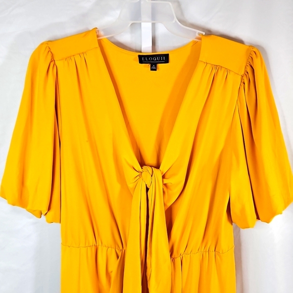 Eloquii Tie Front Tulip Hem Yellow Dress Womans Size 16 - Picture 4 of 8
